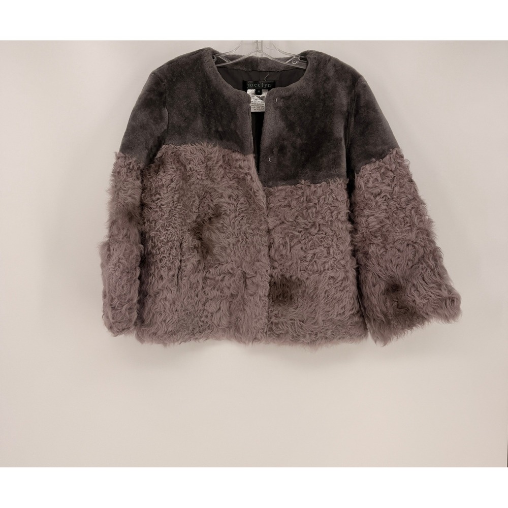 Jocelyn Fur Jacket Womens Medium Gray Lavender Dyed Lamb Mixed Texture Glam Cozy